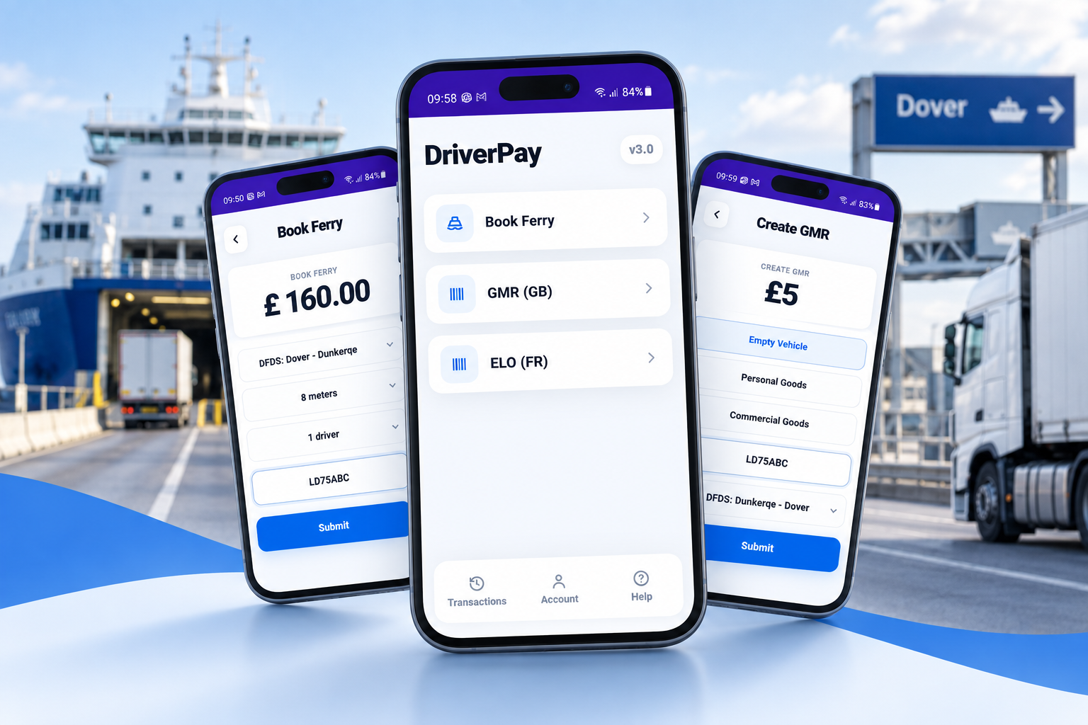 DriverPay app – book ferries and create GMR and ELO